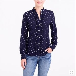 J Crew Ruffle-front Polka Dot Blouse